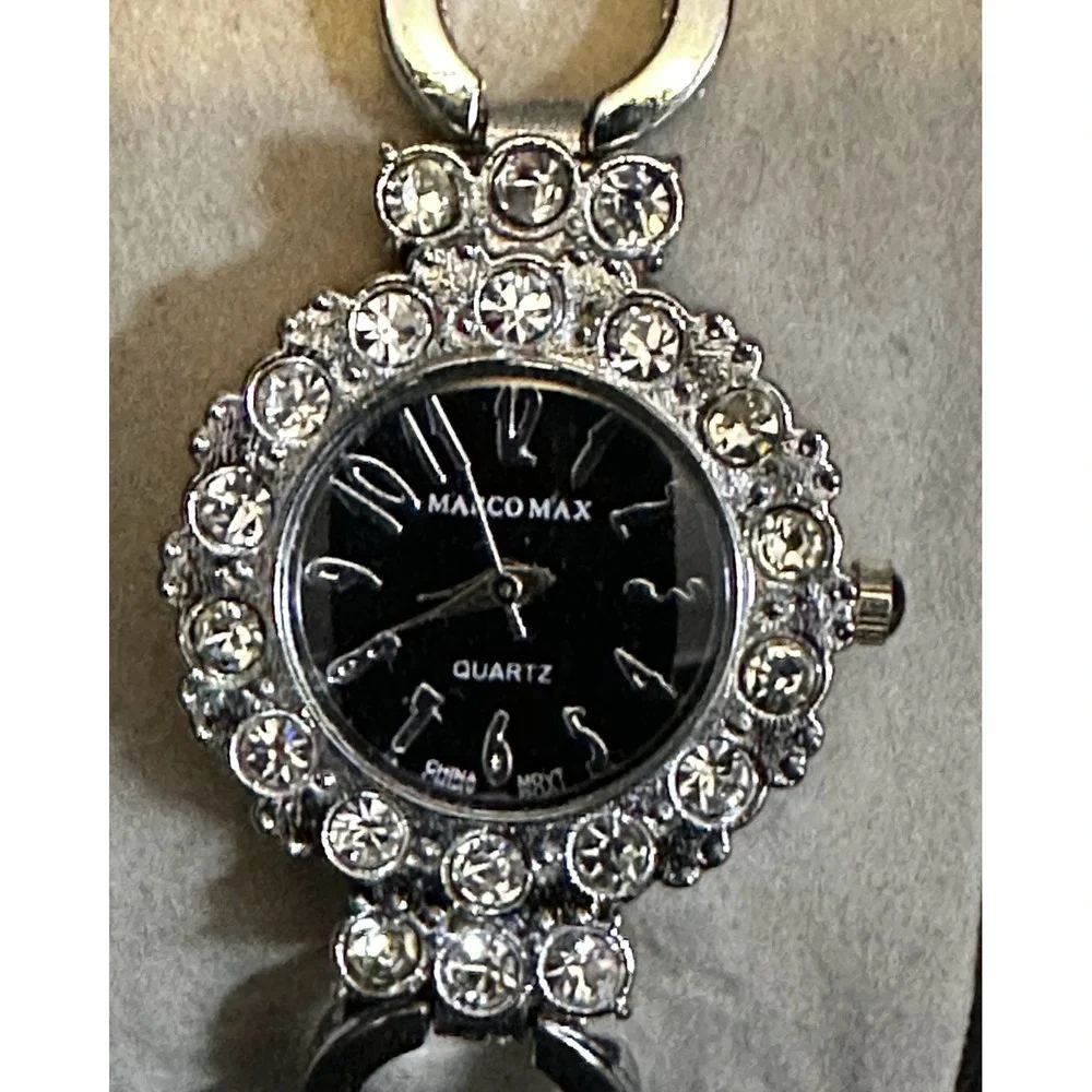 Marco Max Quartz Watch Women 7 Silver Black Rhinestone Analog Dressy‎